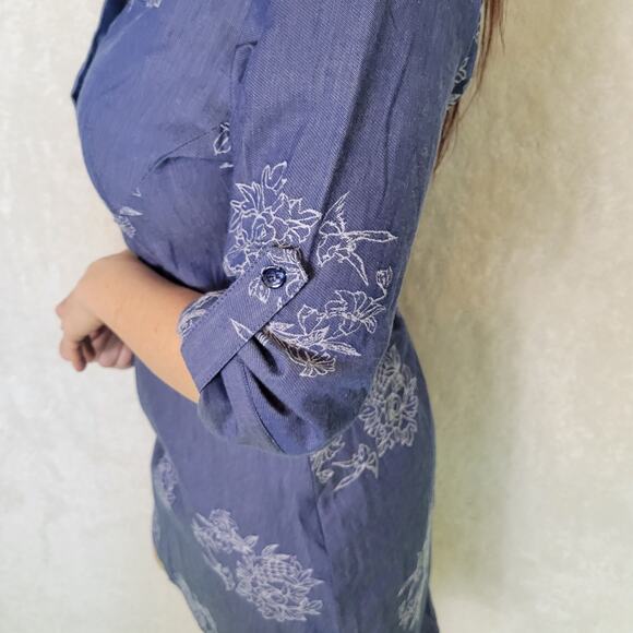 Nina Leonard Blue Floral Collared Midi Dress, 8 - Picture 3 of 5